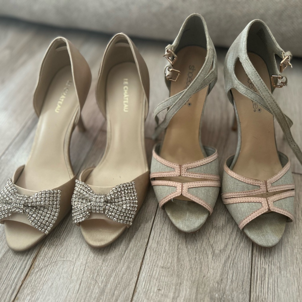 Elegant Beige and Gray Heels - size 8US